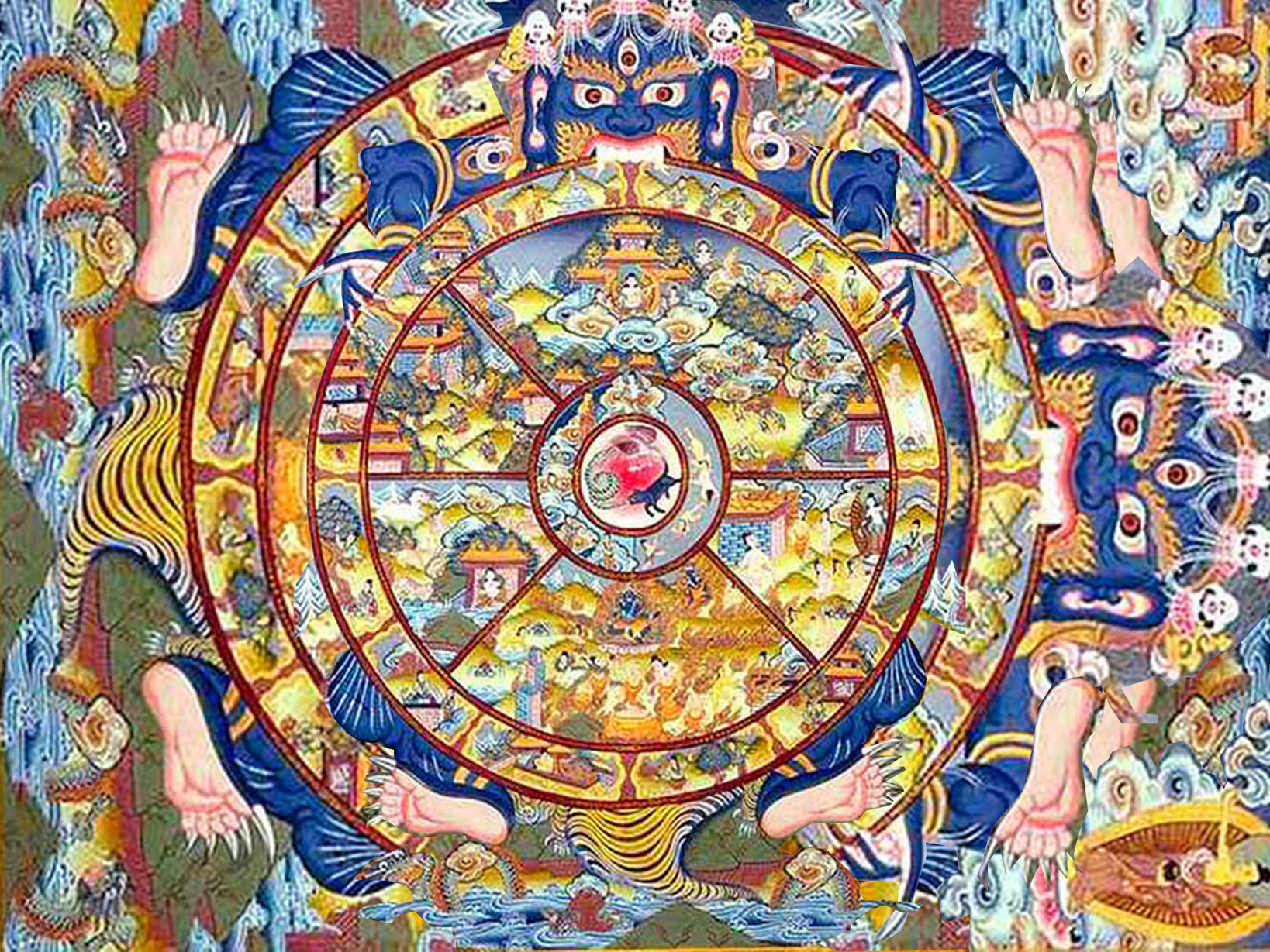 Illustration de la samsara (cycle de la vie et des réincarnations)
